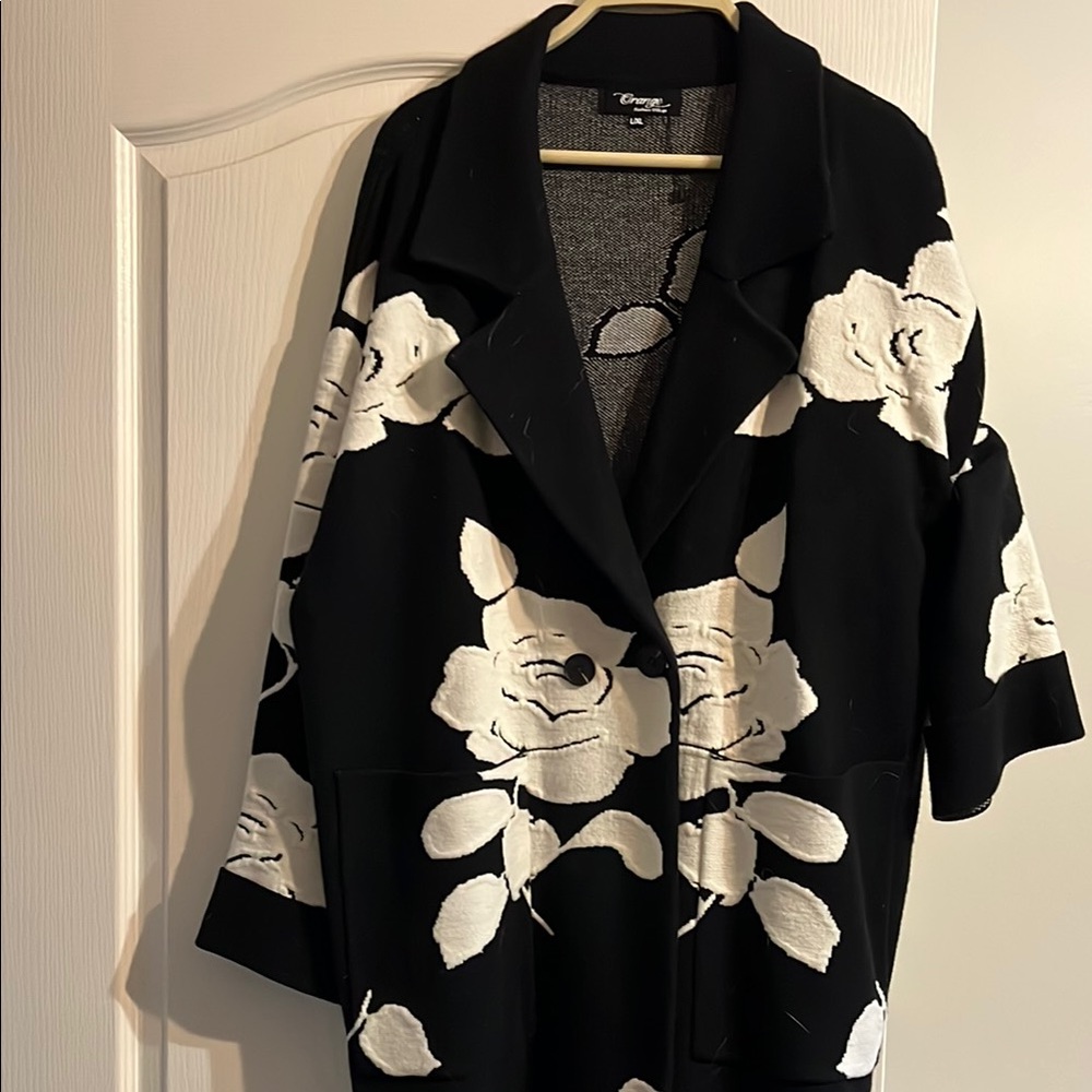 Chico's Black and White Floral Coat